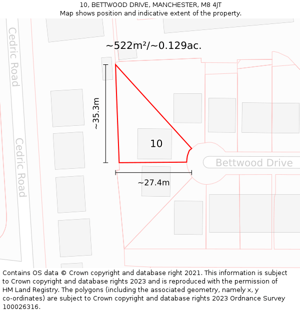 10, BETTWOOD DRIVE, MANCHESTER, M8 4JT: Plot and title map