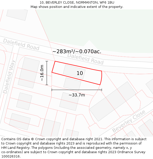 10, BEVERLEY CLOSE, NORMANTON, WF6 1BU: Plot and title map