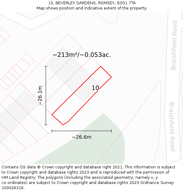 10, BEVERLEY GARDENS, ROMSEY, SO51 7TA: Plot and title map