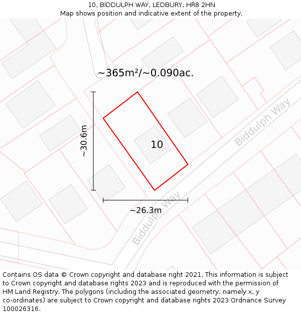 10, BIDDULPH WAY, LEDBURY, HR8 2HN: Plot and title map