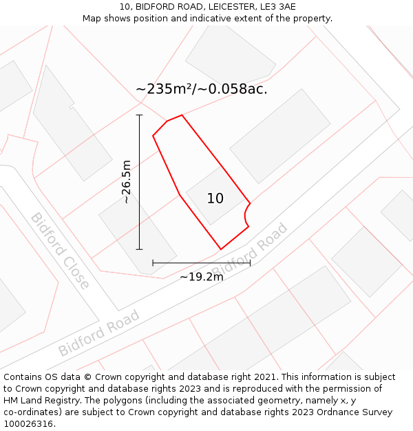 10, BIDFORD ROAD, LEICESTER, LE3 3AE: Plot and title map