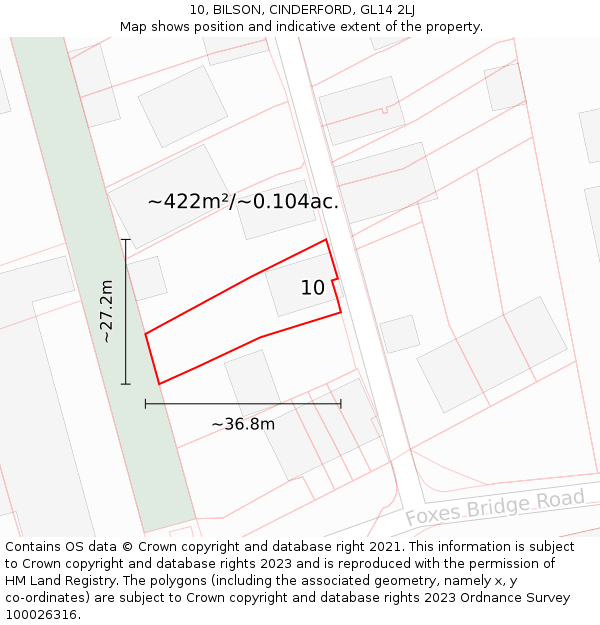 10, BILSON, CINDERFORD, GL14 2LJ: Plot and title map