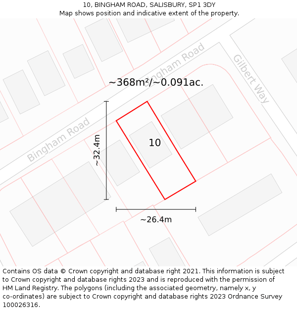 10, BINGHAM ROAD, SALISBURY, SP1 3DY: Plot and title map