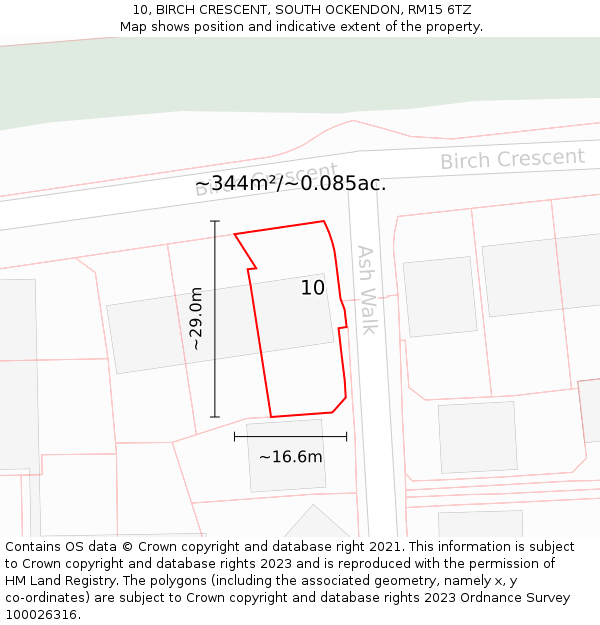 10, BIRCH CRESCENT, SOUTH OCKENDON, RM15 6TZ: Plot and title map