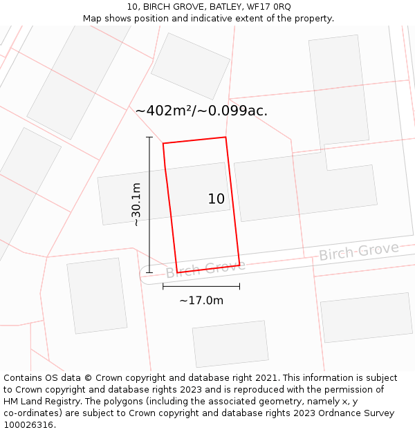 10, BIRCH GROVE, BATLEY, WF17 0RQ: Plot and title map