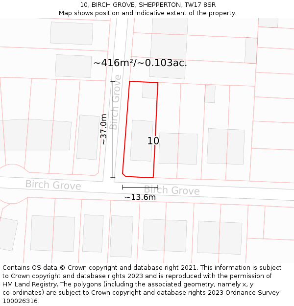 10, BIRCH GROVE, SHEPPERTON, TW17 8SR: Plot and title map