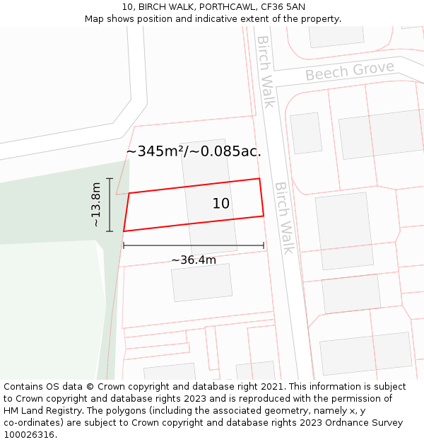 10, BIRCH WALK, PORTHCAWL, CF36 5AN: Plot and title map