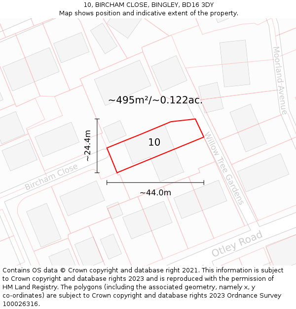 10, BIRCHAM CLOSE, BINGLEY, BD16 3DY: Plot and title map