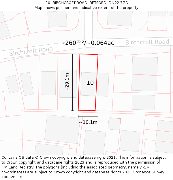 10, BIRCHCROFT ROAD, RETFORD, DN22 7ZD: Plot and title map