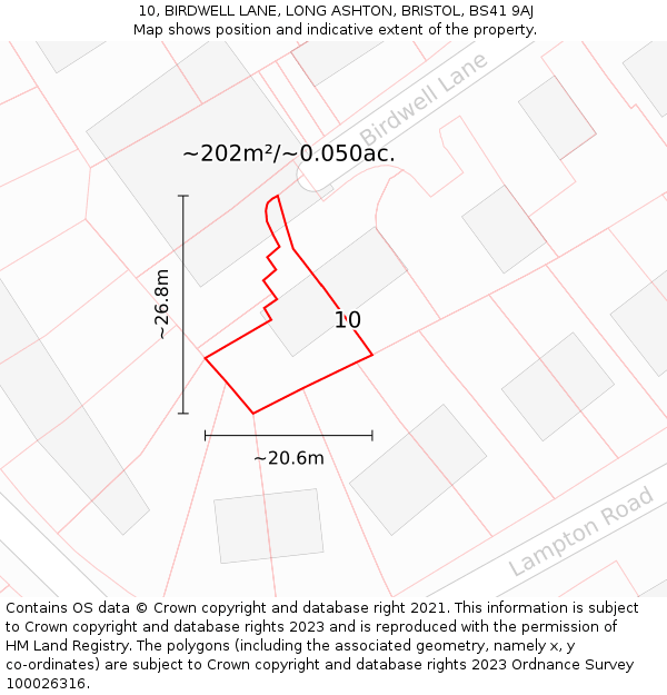 10, BIRDWELL LANE, LONG ASHTON, BRISTOL, BS41 9AJ: Plot and title map