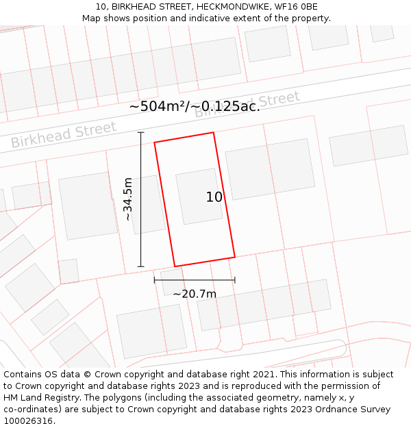 10, BIRKHEAD STREET, HECKMONDWIKE, WF16 0BE: Plot and title map