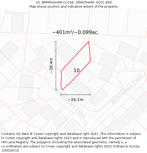 10, BIRMINGHAM CLOSE, GRANTHAM, NG31 8SD: Plot and title map