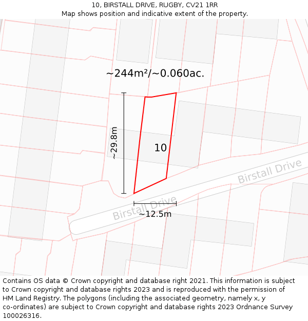 10, BIRSTALL DRIVE, RUGBY, CV21 1RR: Plot and title map