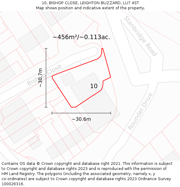 10, BISHOP CLOSE, LEIGHTON BUZZARD, LU7 4ST: Plot and title map