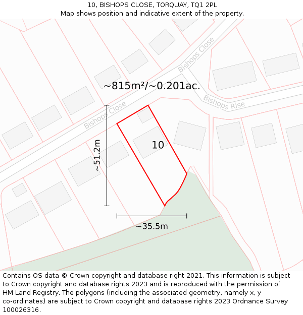 10, BISHOPS CLOSE, TORQUAY, TQ1 2PL: Plot and title map