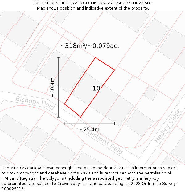 10, BISHOPS FIELD, ASTON CLINTON, AYLESBURY, HP22 5BB: Plot and title map