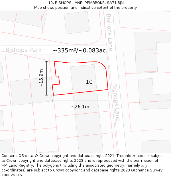 10, BISHOPS LANE, PEMBROKE, SA71 5JN: Plot and title map