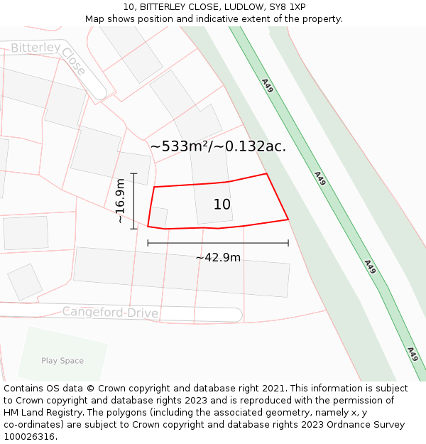 10, BITTERLEY CLOSE, LUDLOW, SY8 1XP: Plot and title map