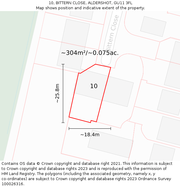 10, BITTERN CLOSE, ALDERSHOT, GU11 3FL: Plot and title map