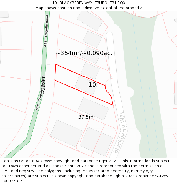 10, BLACKBERRY WAY, TRURO, TR1 1QX: Plot and title map