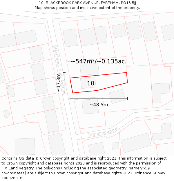 10, BLACKBROOK PARK AVENUE, FAREHAM, PO15 5JJ: Plot and title map