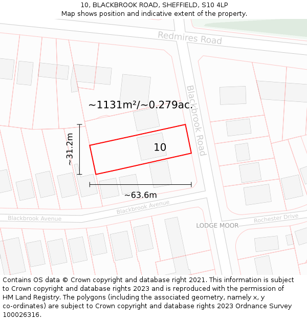 10, BLACKBROOK ROAD, SHEFFIELD, S10 4LP: Plot and title map