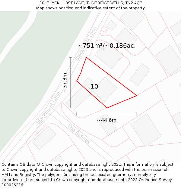 10, BLACKHURST LANE, TUNBRIDGE WELLS, TN2 4QB: Plot and title map