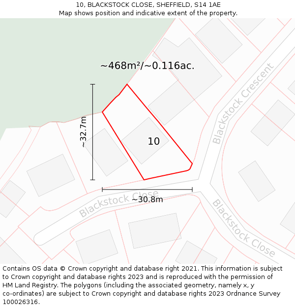 10, BLACKSTOCK CLOSE, SHEFFIELD, S14 1AE: Plot and title map