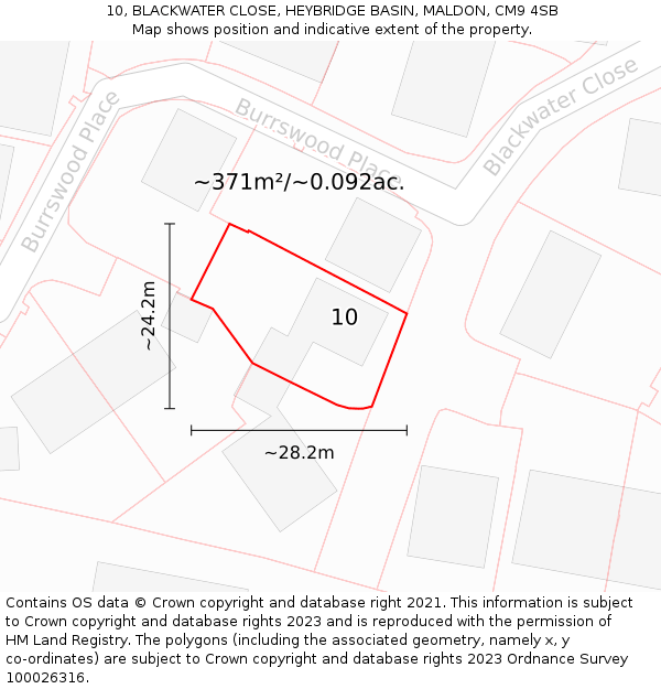 10, BLACKWATER CLOSE, HEYBRIDGE BASIN, MALDON, CM9 4SB: Plot and title map