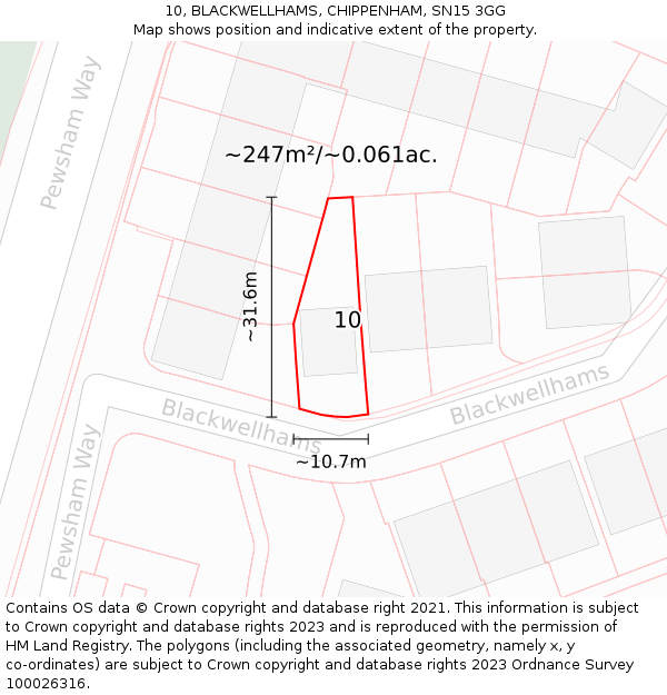 10, BLACKWELLHAMS, CHIPPENHAM, SN15 3GG: Plot and title map