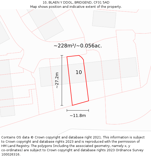 10, BLAEN Y DDOL, BRIDGEND, CF31 5AD: Plot and title map