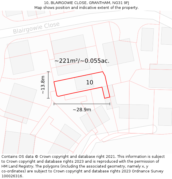 10, BLAIRGOWIE CLOSE, GRANTHAM, NG31 9FJ: Plot and title map