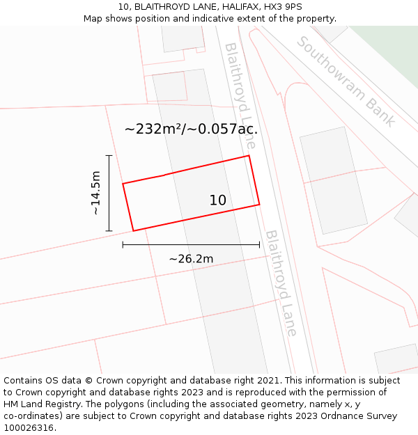 10, BLAITHROYD LANE, HALIFAX, HX3 9PS: Plot and title map