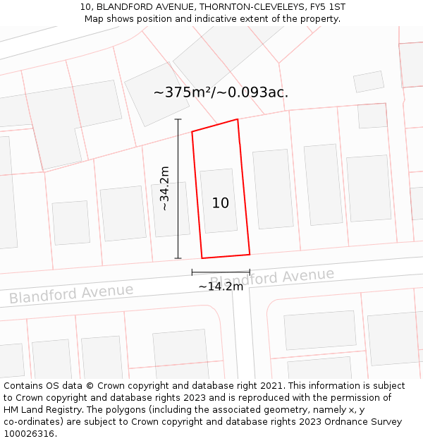 10, BLANDFORD AVENUE, THORNTON-CLEVELEYS, FY5 1ST: Plot and title map