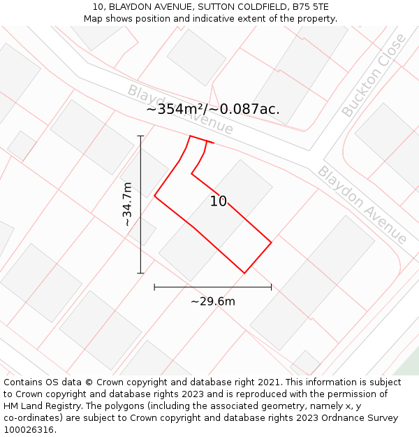 10, BLAYDON AVENUE, SUTTON COLDFIELD, B75 5TE: Plot and title map