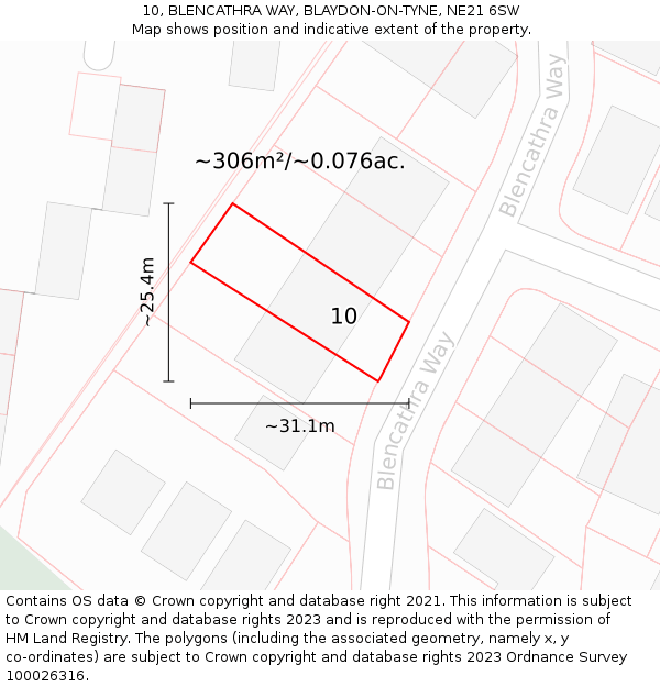 10, BLENCATHRA WAY, BLAYDON-ON-TYNE, NE21 6SW: Plot and title map
