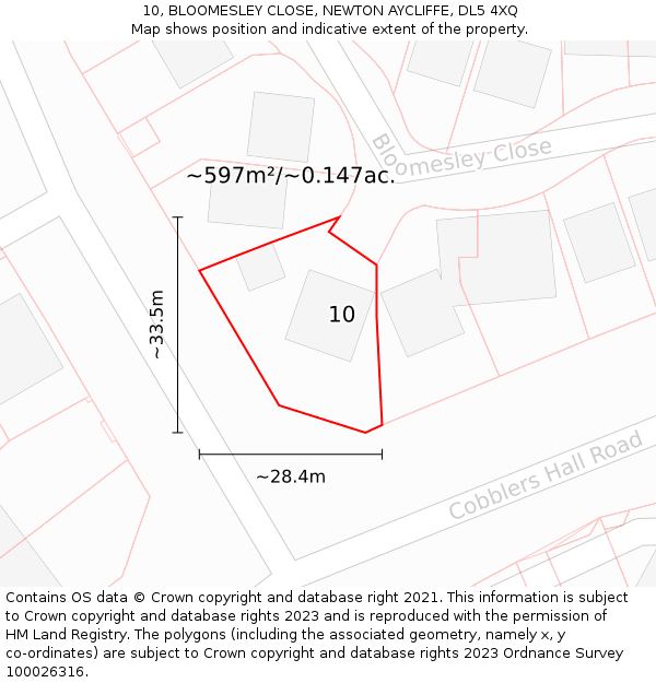10, BLOOMESLEY CLOSE, NEWTON AYCLIFFE, DL5 4XQ: Plot and title map
