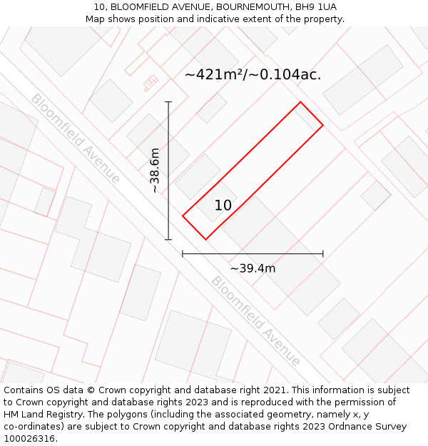 10, BLOOMFIELD AVENUE, BOURNEMOUTH, BH9 1UA: Plot and title map