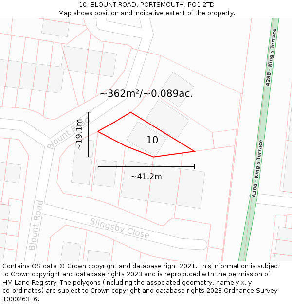 10, BLOUNT ROAD, PORTSMOUTH, PO1 2TD: Plot and title map