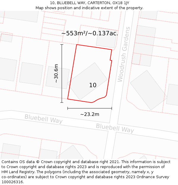 10, BLUEBELL WAY, CARTERTON, OX18 1JY: Plot and title map