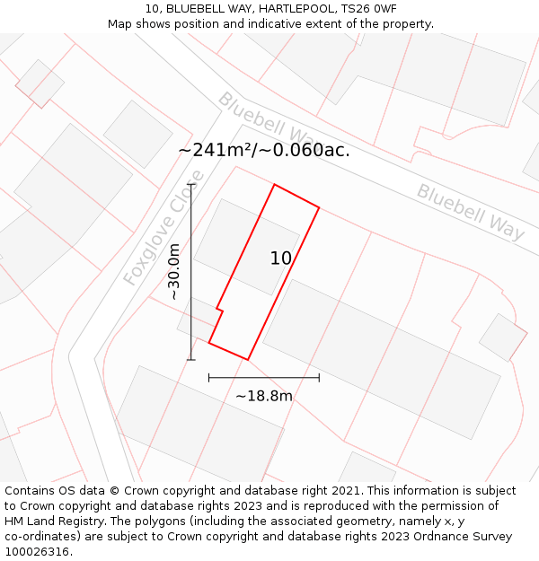 10, BLUEBELL WAY, HARTLEPOOL, TS26 0WF: Plot and title map