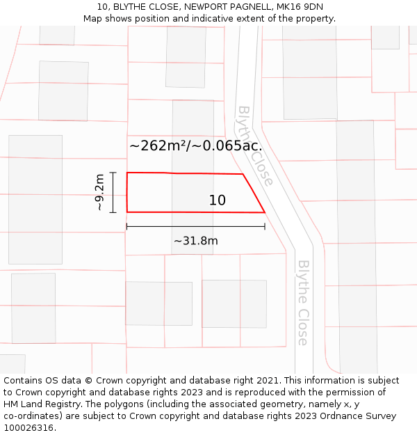 10, BLYTHE CLOSE, NEWPORT PAGNELL, MK16 9DN: Plot and title map
