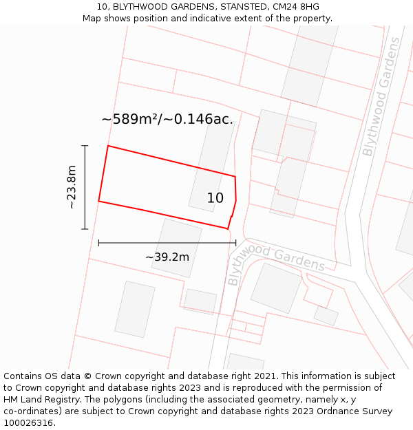 10, BLYTHWOOD GARDENS, STANSTED, CM24 8HG: Plot and title map