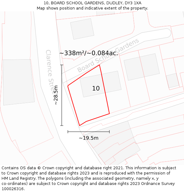 10, BOARD SCHOOL GARDENS, DUDLEY, DY3 1XA: Plot and title map