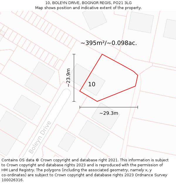 10, BOLEYN DRIVE, BOGNOR REGIS, PO21 3LG: Plot and title map