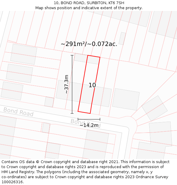 10, BOND ROAD, SURBITON, KT6 7SH: Plot and title map