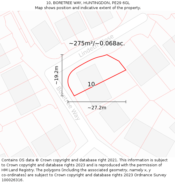 10, BORETREE WAY, HUNTINGDON, PE29 6GL: Plot and title map