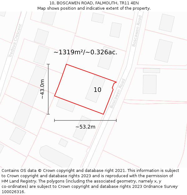 10, BOSCAWEN ROAD, FALMOUTH, TR11 4EN: Plot and title map