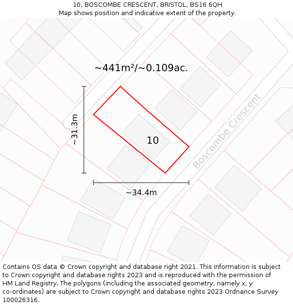 10, BOSCOMBE CRESCENT, BRISTOL, BS16 6QH: Plot and title map