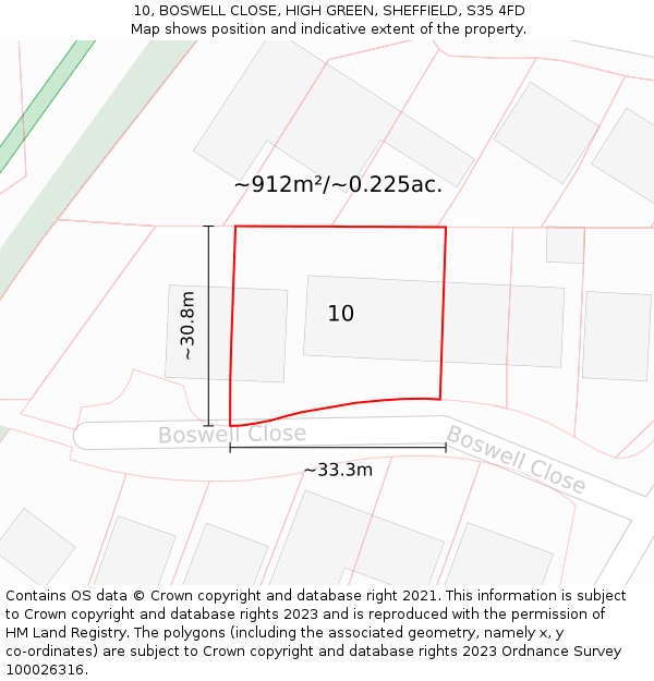 10, BOSWELL CLOSE, HIGH GREEN, SHEFFIELD, S35 4FD: Plot and title map